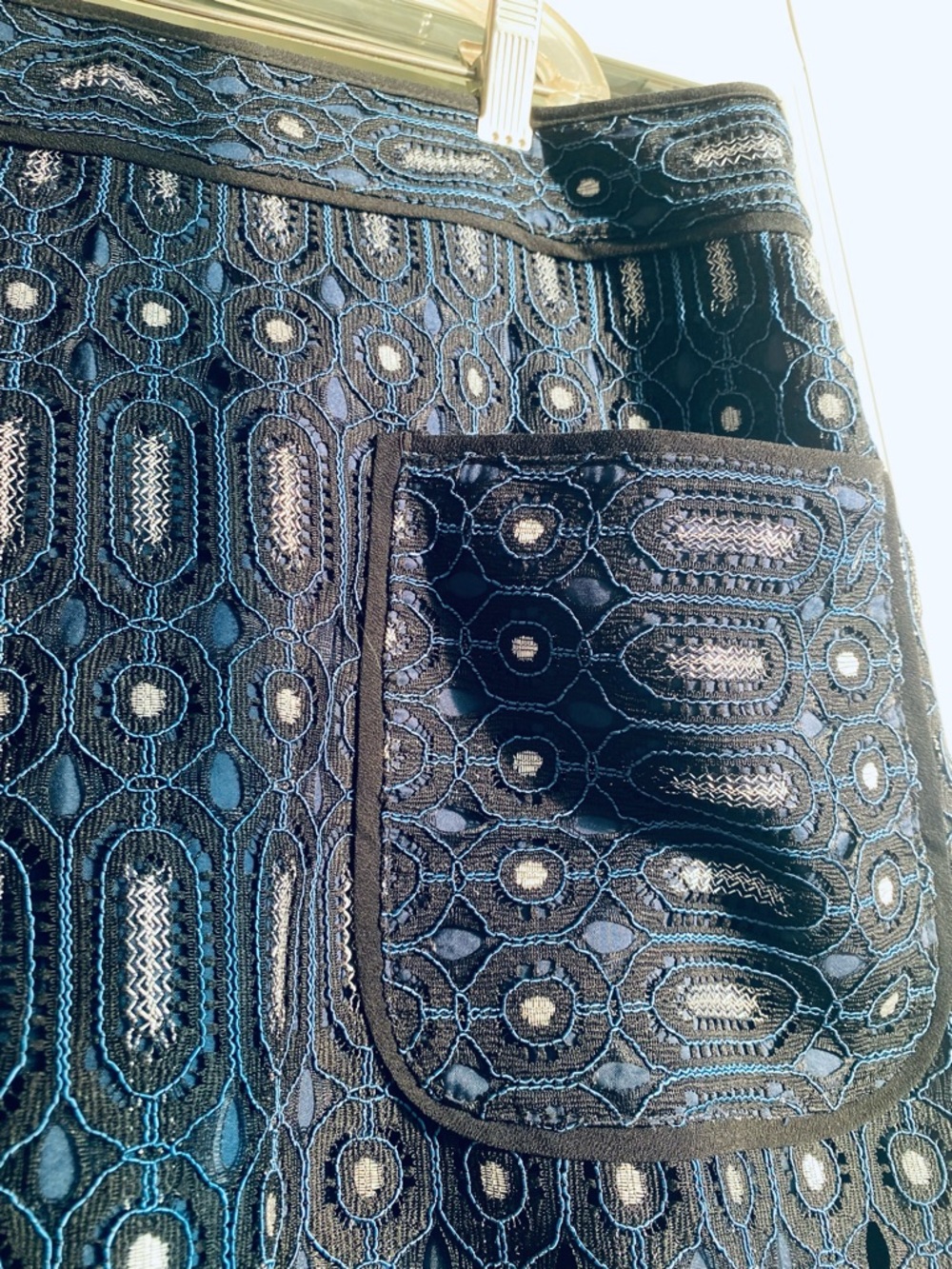 LOFT Petites Embroidered skirt  Blue Black 12P NWT Textured Pockets